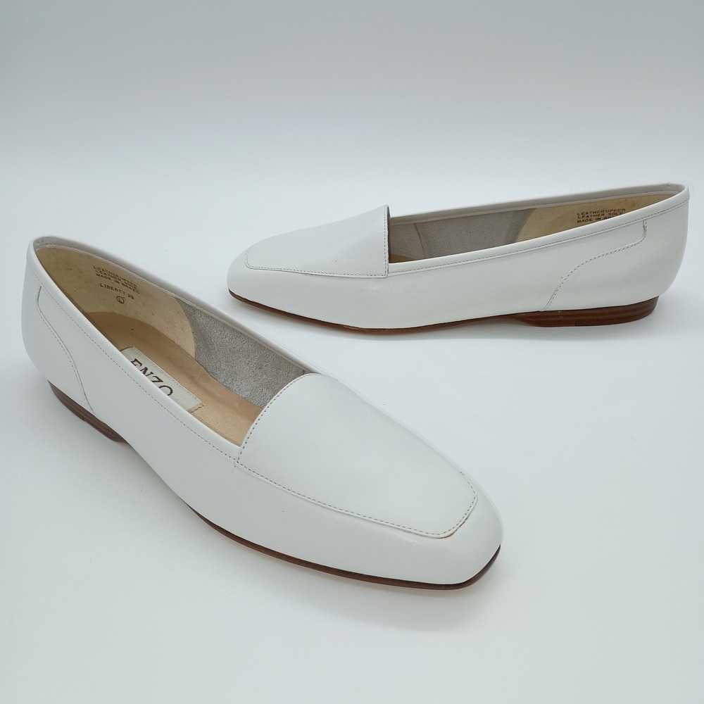Enzo Angiolini Liberty 25 White Leather Square Toe Loafers Flats Shoes 7N Narrow